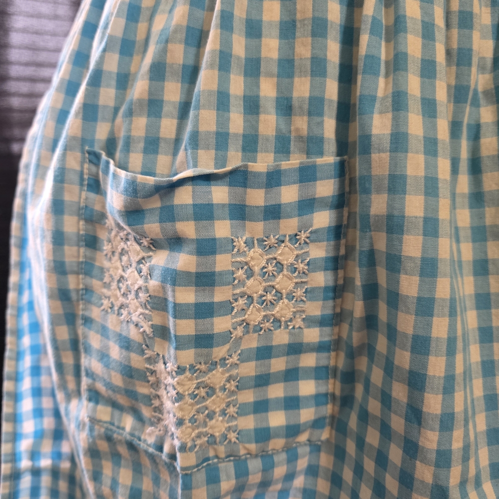 Vintage Blue Gingham Handmade Chicken Scratch Stritched Apron - Picture 3 of 5